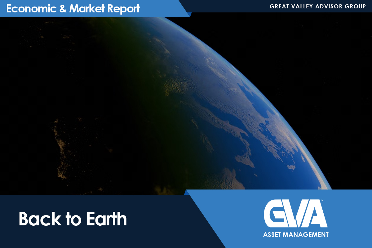 Earth from space with blue branding banners for the Economic & Market Report by GVA Asset Management.